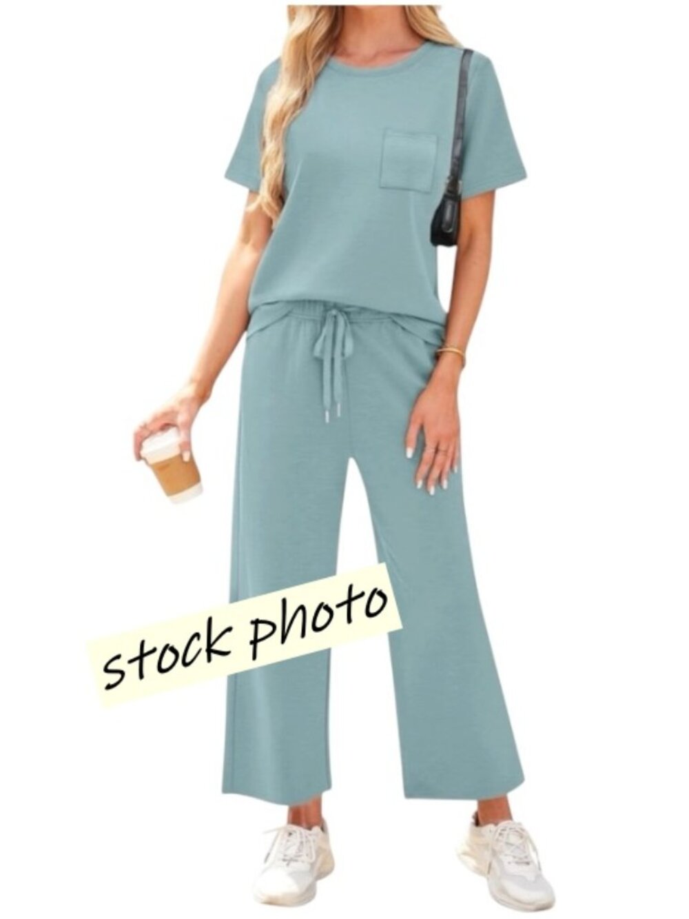 Wiholl Womens XXL 2 Piece Lounge Set Lake Blue Elastic Drawstring Soft Stretch